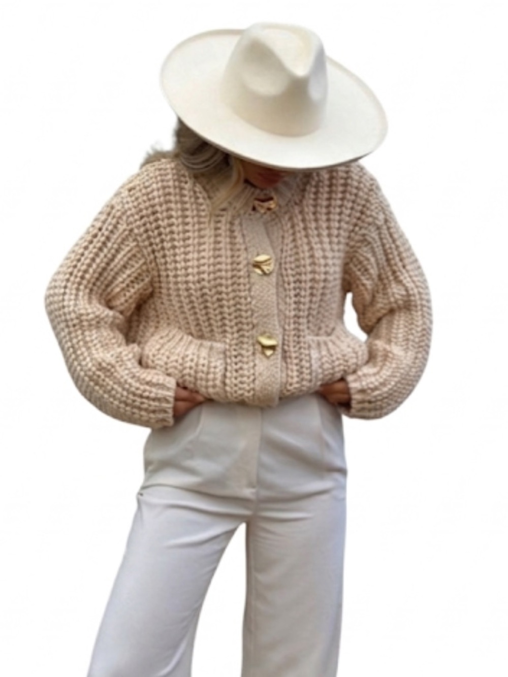 Zara Chunky Loose Knit Button-Front Cardigan In Cream Size Large EUC!